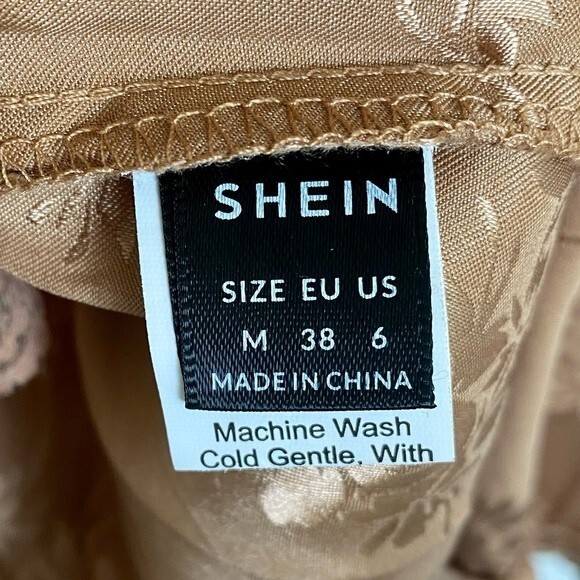 Shein Jacquard Satin Lantern Long Sleeve Mini Dress Gold Size Medium - Picture 5 of 9